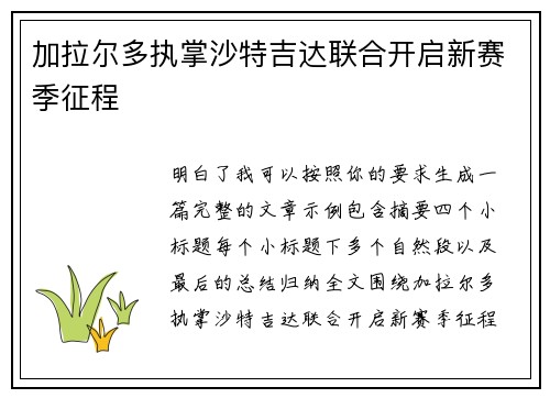 加拉尔多执掌沙特吉达联合开启新赛季征程 加拉尔多执掌沙特吉达联合开启新赛季征程